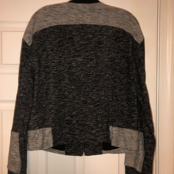 NWOT Lou & Grey Black and Gray Bomber Jacket with Textured Knit - Picture 2 of 5